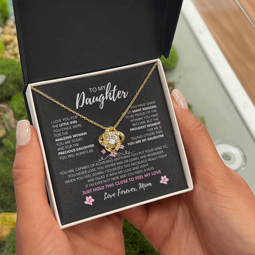 Moms Heartfelt Promise | To My daughter Necklace | Love Squeeze necklace | Love Knot Necklace