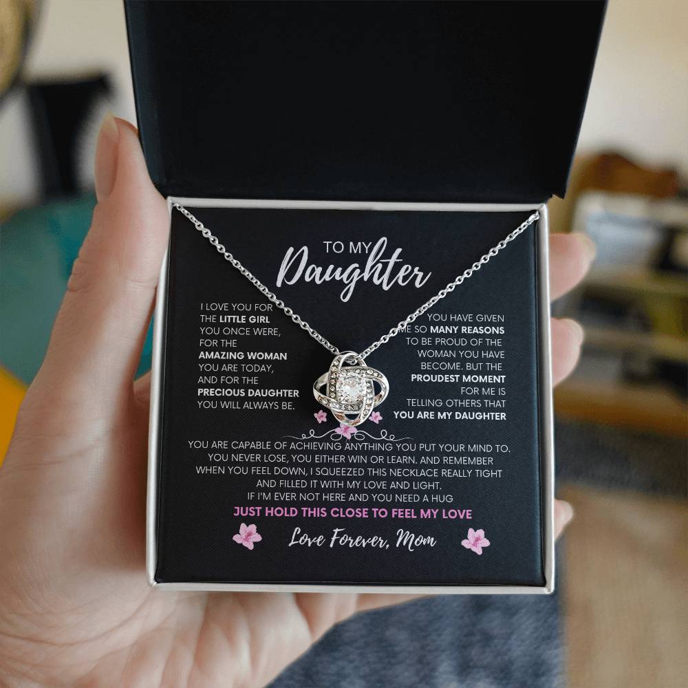 Moms Heartfelt Promise | To My daughter Necklace | Love Squeeze necklace | Love Knot Necklace