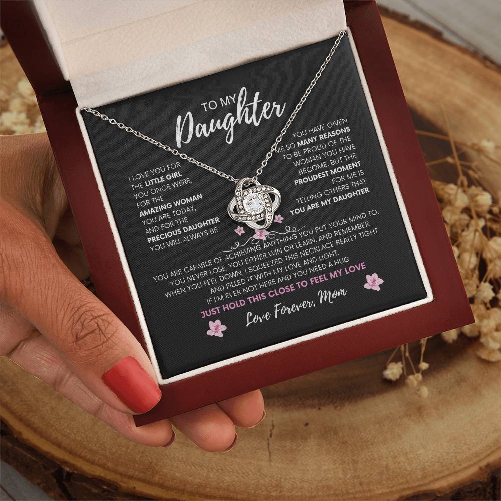 Moms Heartfelt Promise | To My daughter Necklace | Love Squeeze necklace | Love Knot Necklace