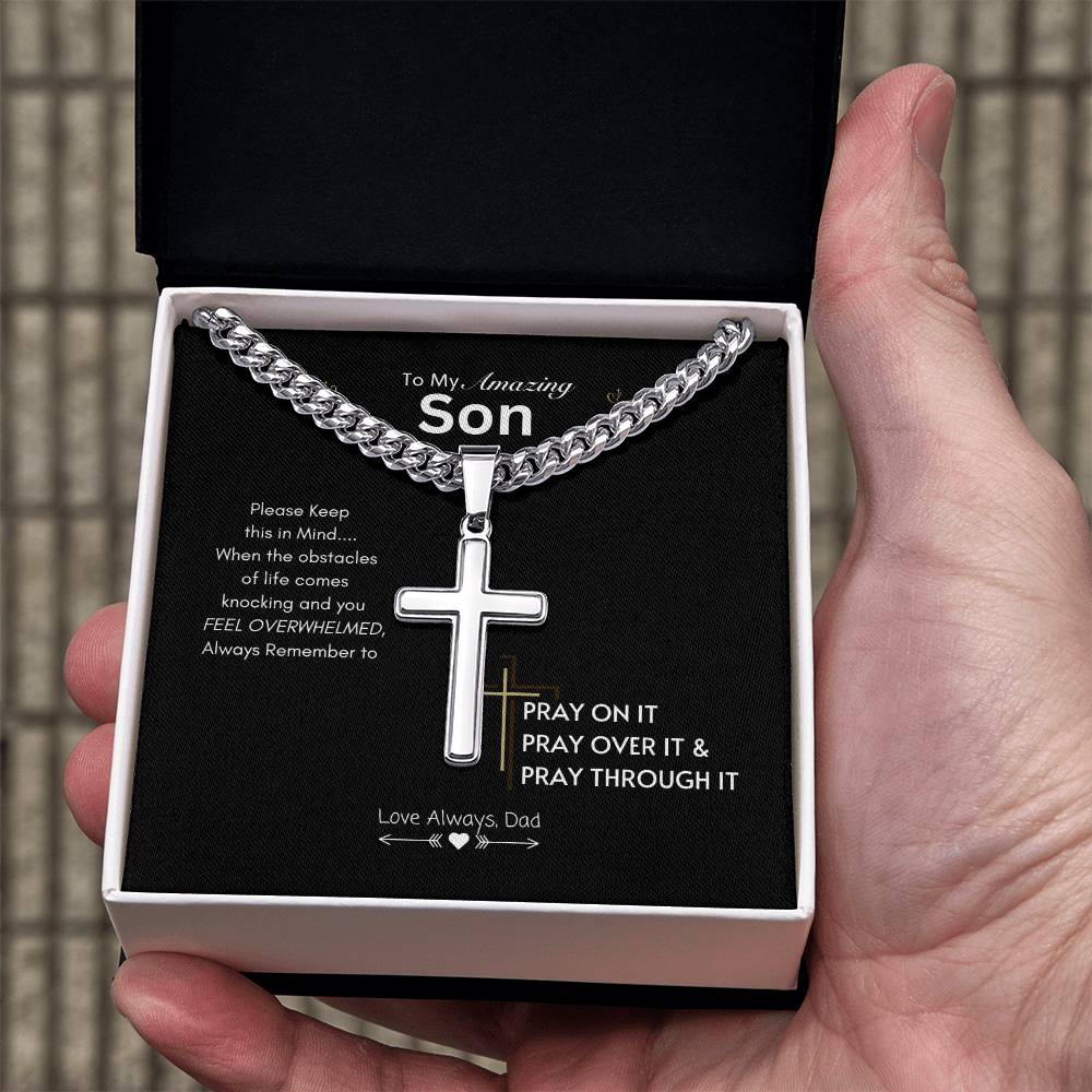 Prayerful Son Necklace | Best gift for Son | Best gift from Dad | Artisan Cross Necklace on Cuban chain