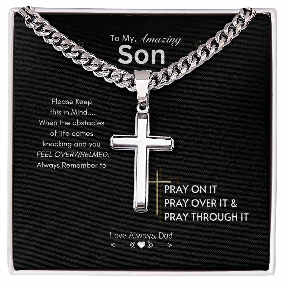 Prayerful Son Necklace | Best gift for Son | Best gift from Dad | Artisan Cross Necklace on Cuban chain