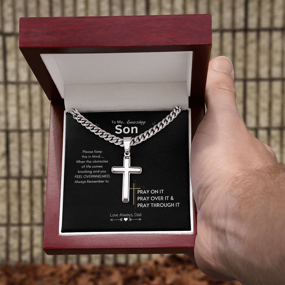 Prayerful Son Necklace | Best gift for Son | Best gift from Dad | Artisan Cross Necklace on Cuban chain