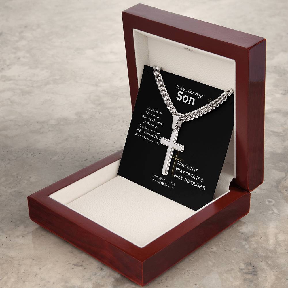 Prayerful Son Necklace | Best gift for Son | Best gift from Dad | Artisan Cross Necklace on Cuban chain