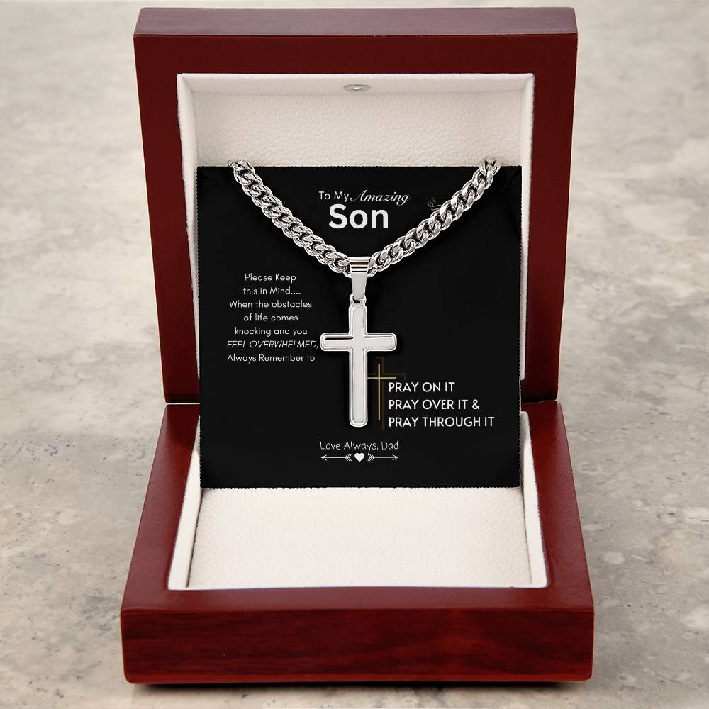 Prayerful Son Necklace | Best gift for Son | Best gift from Dad | Artisan Cross Necklace on Cuban chain