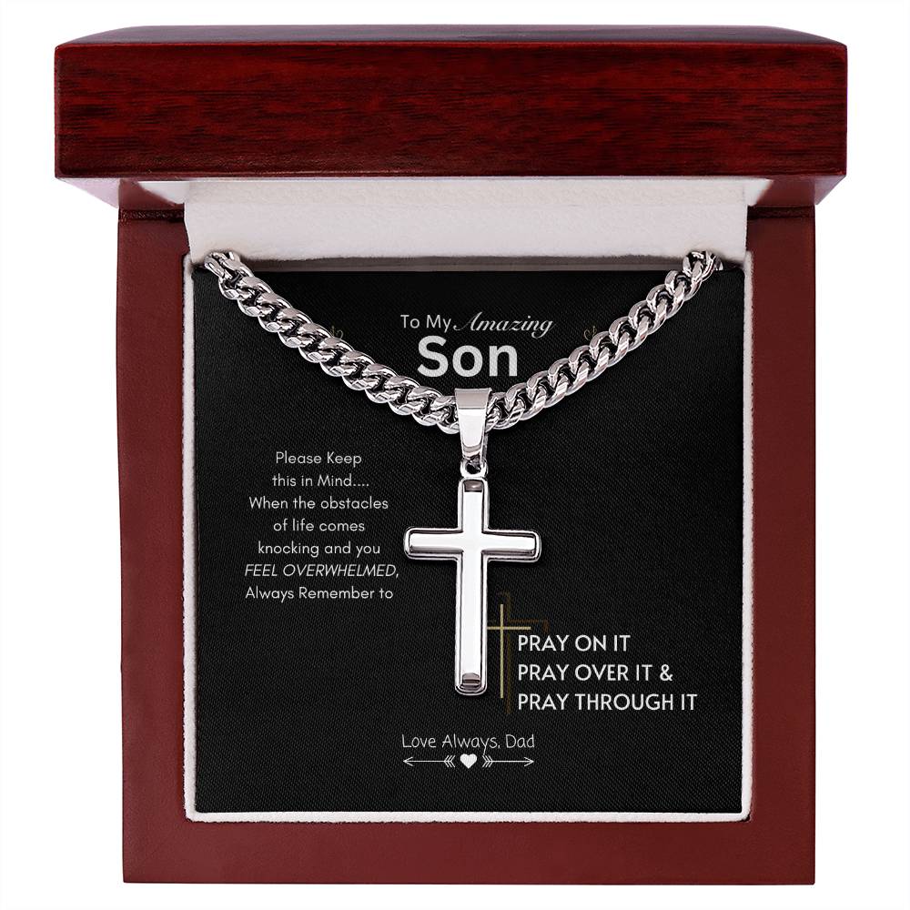 Prayerful Son Necklace | Best gift for Son | Best gift from Dad | Artisan Cross Necklace on Cuban chain