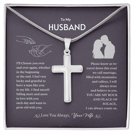 Rock of Faith Cross Necklace | Best Gift for Husband | Best Gift from Wife | Best Jewelry Gift for Husband | Jewelry for Husband